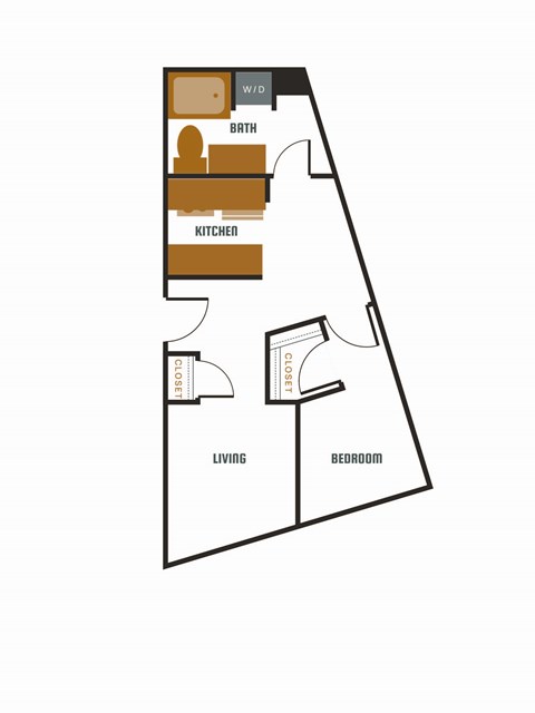 a floor plan of a studio apartment with a bedroom and a living room